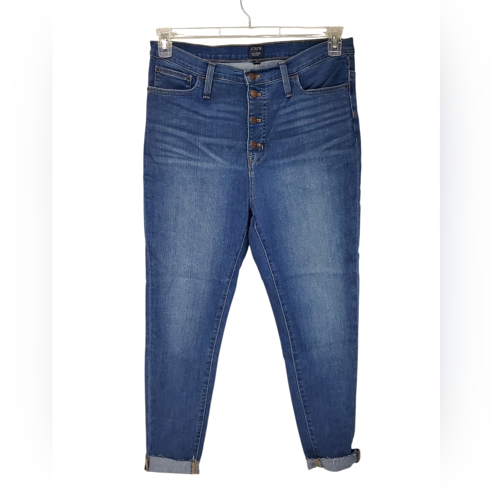 J.Crew Skinny High Rise Jeans Size 32 Adcademia Colligent Distressed Blue Plus